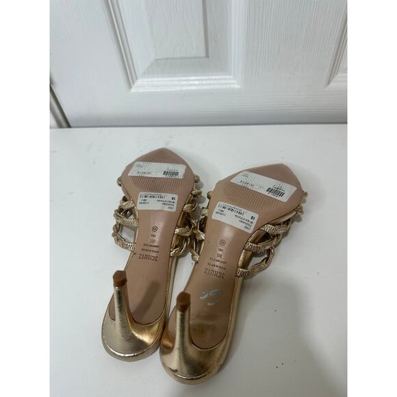 Schutz Lessie Sandals Sz 6B Gold Heels Pointed Toe MSRP $128 Nice! - Picture 7 of 10